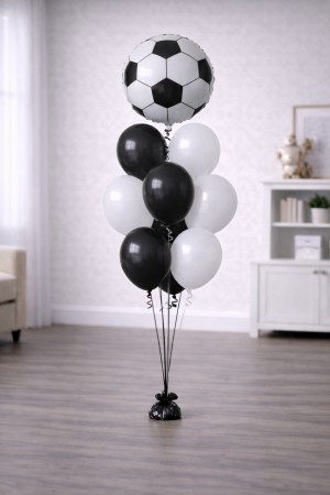 Ballongbukett Fotball – svart & hvit (11 ballonger)