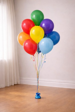 Ballongbukett med 10 ballonger i ulike farger